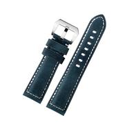 SEQLTWFC 20mm 22mm 24mm 26mm Men's Frosted Green Brown Genuine Leather Retro Watch Band Compatible With Panerai Casio Cowhide Watchband Wrist Strap(Blue-steel,26mm)