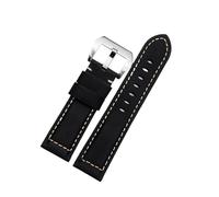 SEQLTWFC 20mm 22mm 24mm 26mm Men's Frosted Green Brown Genuine Leather Retro Watch Band Compatible With Panerai Casio Cowhide Watchband Wrist Strap(Black-steel buckle,24mm)