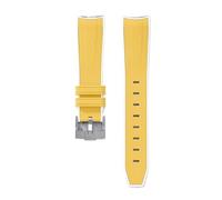 SEQLTWFC 20mm Curve Watch Strap Compatible With Omega X Swatch Speedmaster MoonSwatch Planet Snoopy WatchBand Quick Release Wristband Rubber Bracelet(Yellow white-Sliver)
