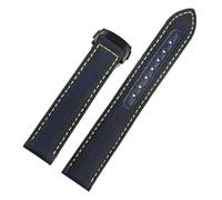 SEQLTWFC 20mm Woven Canvas Watch Strap Compatible With Omega Seamaster 300 AT150 Fabric Leather Nylon AQUA TERRA 150 Blue Black Watchband Buckle(Blue yellow black,19mm)