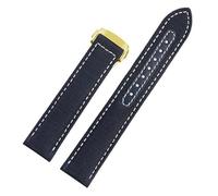 SEQLTWFC 20mm Woven Canvas Watch Strap Compatible With Omega Seamaster 300 AT150 Fabric Leather Nylon AQUA TERRA 150 Blue Black Watchband Buckle(Blue white Gold,20mm)