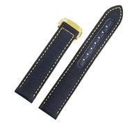 SEQLTWFC 20mm Woven Canvas Watch Strap Compatible With Omega Seamaster 300 AT150 Fabric Leather Nylon AQUA TERRA 150 Blue Black Watchband Buckle(Blue yellow Gold,20mm)