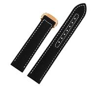 SEQLTWFC 20mm Woven Canvas Watch Strap Compatible With Omega Seamaster 300 AT150 Fabric Leather Nylon AQUA TERRA 150 Blue Black Watchband Buckle(Black white Rose,19mm)