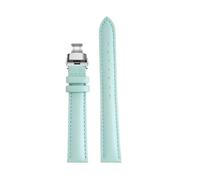 SEQLTWFC Compatible With Any Band 12mm 14mm 16mm 18mm 20m Women Soft Cow Genuine Leather Watchband Watch Strap Ladies Light Blue Bracelet Accessories(Sky blue-sk Folding,14mm)