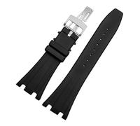 SEQLTWFC Compatible With AP ABI Royal Oak offshore 15400 | 26470 | 15703 silicone waterproof watch with men's watch chain 28mm(Black Silver)