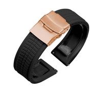 SEQLTWFC Compatible With Huawei Watch GT2/3 Soft Silicone Straps Folding Buckle Watchband Quick Relase Men Women Sport Bracelets 20/22/24mm Wristbelt(Black-Rose Gold,20mm)