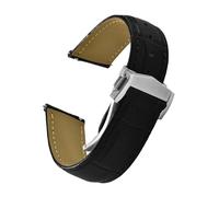 SEQLTWFC Compatible With Omega Seamster Watch Original Leather Watch StrapSolid Steel Deployant Clasp Bamboo Leather Watch Bands(Black-Silver Buckle,20mm)