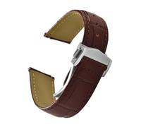 SEQLTWFC Compatible With Omega Seamster Watch Original Leather Watch StrapSolid Steel Deployant Clasp Bamboo Leather Watch Bands(Brown-Silver Buckle,20mm)