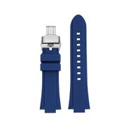 SEQLTWFC EFB680 Modified Silicone WatchBand Compatible With Casio Edifice Rubber Watch Strap EFB-680 ECB-10YD GST-B400 26x14m 26x12mm Men Accessories(Blue silver Folding,14mm Convex)