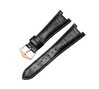 SEQLTWFC Genuine Leather Watch Band Compatible With Patek Philippe 5711 5712G Nautilus Watchs Men Women Concave convex mouth Watch Strap 25-13mm(Black-rosegold)