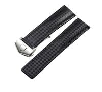 SEQLTWFC Genuine Leather Watch Strap 19mm 20mm 22mm watchband Compatible With tag heuer Carrera Monaco F1 watch band Red Men Fold buckle bracelet(B Black Silver)