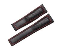 SEQLTWFC Genuine Leather Watch Strap 19mm 20mm 22mm watchband Compatible With tag heuer Carrera Monaco F1 watch band Red Men Fold buckle bracelet(Black red no buckle)