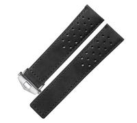 SEQLTWFC Genuine leather watchband Compatible With TAG Heuer men's watch strap with folding buckle 20mm 22mm 24mm Gray Black Brown cow leathr(Black silver,24mm)