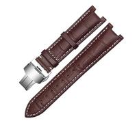 SEQLTWFC Genuine Leather Watchband Compatible With Versace Gucci GC Wristband 22 * 13mm 20 * 11mm Notched Strap Withstainless Steel Butterfly Buckle(Brown white-silver,20-11mm)