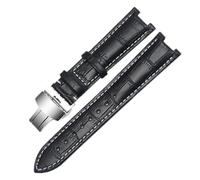 SEQLTWFC Genuine Leather Watchband Compatible With Versace Gucci GC Wristband 22 * 13mm 20 * 11mm Notched Strap Withstainless Steel Butterfly Buckle(Black white-silver,20-11mm)
