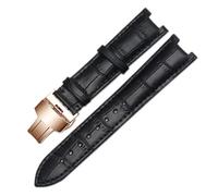SEQLTWFC Genuine Leather Watchband Compatible With Versace Gucci GC Wristband 22 * 13mm 20 * 11mm Notched Strap Withstainless Steel Butterfly Buckle(Black-rosegold,22-13mm)