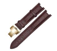 SEQLTWFC Genuine Leather Watchband Compatible With Versace Gucci GC Wristband 22 * 13mm 20 * 11mm Notched Strap Withstainless Steel Butterfly Buckle(Brown-gold,22-13mm)