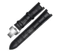 SEQLTWFC Genuine Leather Watchband Compatible With Versace Gucci GC Wristband 22 * 13mm 20 * 11mm Notched Strap Withstainless Steel Butterfly Buckle(Black-silver,22-13mm)