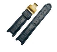 SEQLTWFC Genuine Leather Watchband Compatible With Versace Gucci GC Wristband 22 * 13mm 20 * 11mm Notched Strap Withstainless Steel Butterfly Buckle(Blue-gold,22-13mm)