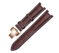 SEQLTWFC Genuine Leather Watchband Compatible With Versace Gucci GC Wristband 22 * 13mm 20 * 11mm Notched Strap Withstainless Steel Butterfly Buckle(Brown white-rosegold,22-13mm)