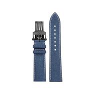 SEQLTWFC Leather Watch Strap Compatible With Breitling AVENGER SB0147/ A17328 22mm Soft Black Green Blue Yellow Canvas Grain Watchband(1Blue white-black)