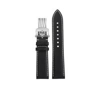 SEQLTWFC Leather Watch Strap Compatible With Breitling AVENGER SB0147/ A17328 22mm Soft Black Green Blue Yellow Canvas Grain Watchband(1Black white-silver)