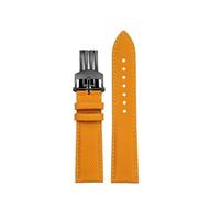 SEQLTWFC Leather Watch Strap Compatible With Breitling AVENGER SB0147/ A17328 22mm Soft Black Green Blue Yellow Canvas Grain Watchband(1Yellow-black)