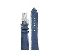 SEQLTWFC Leather Watch Strap Compatible With Breitling AVENGER SB0147/ A17328 22mm Soft Black Green Blue Yellow Canvas Grain Watchband(1Blue white-silver)
