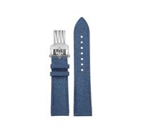SEQLTWFC Leather Watch Strap Compatible With Breitling AVENGER SB0147/ A17328 22mm Soft Black Green Blue Yellow Canvas Grain Watchband(1Blue-silver)