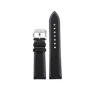 SEQLTWFC Leather Watch Strap Compatible With Breitling AVENGER SB0147/ A17328 22mm Soft Black Green Blue Yellow Canvas Grain Watchband(Black white-silver)