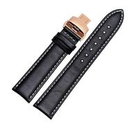 SEQLTWFC Smooth Genuine Calfskin Leather Watchband 18mm 19mm 20mm 21mm 22mm 23 Soft Straps Automatic Butterfly Buckle Business Watch Band(Black W RG Fold,19mm)