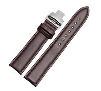 SEQLTWFC Smooth Genuine Calfskin Leather Watchband 18mm 19mm 20mm 21mm 22mm 23 Soft Straps Automatic Butterfly Buckle Business Watch Band(Brown steel Folding,24mm)