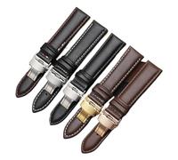 SEQLTWFC Smooth Genuine Calfskin Leather Watchband 18mm 19mm 20mm 21mm 22mm 23 Soft Straps Automatic Butterfly Buckle Business Watch Band(Black w steel Fold,19mm)