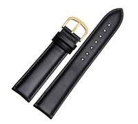 SEQLTWFC Smooth Genuine Calfskin Leather Watchband 18mm 19mm 20mm 21mm 22mm 23 Soft Straps Automatic Butterfly Buckle Business Watch Band(Black-gold pin,20mm)
