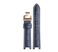 SEQLTWFC Top Layer Cowhide Genuine Leather bracelet Compatible With GC 22 * 13mm 20 * 11mm Notched watch strap senior watchband wristwatches band screw(Blue white rose,22-13mm)