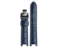 SEQLTWFC Top Layer Cowhide Genuine Leather bracelet Compatible With GC 22 * 13mm 20 * 11mm Notched watch strap senior watchband wristwatches band screw(Blue black buckle,22-13mm)