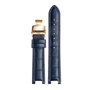 SEQLTWFC Top Layer Cowhide Genuine Leather bracelet Compatible With GC 22 * 13mm 20 * 11mm Notched watch strap senior watchband wristwatches band screw(Blue gold buckle,20-11mm)