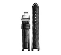 SEQLTWFC Top Layer Cowhide Genuine Leather bracelet Compatible With GC 22 * 13mm 20 * 11mm Notched watch strap senior watchband wristwatches band screw(Black white silver,22-13mm)