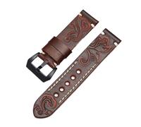 SEQLTWFC Vintage Carved Embossed Watchband Compatible With Panerai Tissot Casio Tudor Rolex Omega Hamilton 18 20 22 24mm Genuine Leather Watch Strap(Red black,24mm)