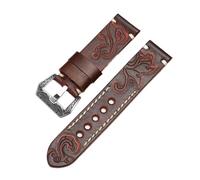 SEQLTWFC Vintage Carved Embossed Watchband Compatible With Panerai Tissot Casio Tudor Rolex Omega Hamilton 18 20 22 24mm Genuine Leather Watch Strap(Red carved,24mm)