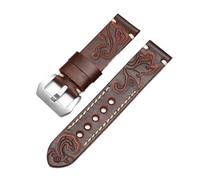 SEQLTWFC Vintage Carved Embossed Watchband Compatible With Panerai Tissot Casio Tudor Rolex Omega Hamilton 18 20 22 24mm Genuine Leather Watch Strap(Red silver,18mm)