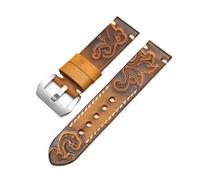 SEQLTWFC Vintage Carved Embossed Watchband Compatible With Panerai Tissot Casio Tudor Rolex Omega Hamilton 18 20 22 24mm Genuine Leather Watch Strap(Orange silver,22mm)