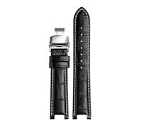 SEQLTWFC Watch Strap Compatible With GC Watches band 22 * 13mm 20 * 11mm Notched watchband genuine leather blue wristwatches belt(Black white hook,20-11 silver bcukle)