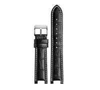 SEQLTWFC Watch Strap Compatible With GC Watches band 22 * 13mm 20 * 11mm Notched watchband genuine leather blue wristwatches belt(Black white pin,22-13 black bcukle)
