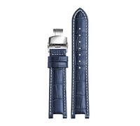 SEQLTWFC Watch Strap Compatible With GC Watches band 22 * 13mm 20 * 11mm Notched watchband genuine leather blue wristwatches belt(Blue white hook,20-11 silver bcukle)