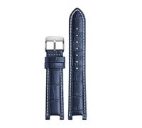 SEQLTWFC Watch Strap Compatible With GC Watches band 22 * 13mm 20 * 11mm Notched watchband genuine leather blue wristwatches belt(Blue white pin,22-13 gold bcukle)