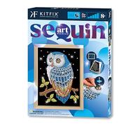 Sequin Art Kitfix Night Owl with Wooden Frame - 27 x 36cm Blue Premium - Creative Set - Craft Kit for Adults, Teenagers and Children Aged 8+ - 2109