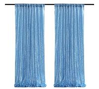 Sequin Backdrop Curtain Panel 2FTx8FT Baby Blue Sequin Photography Backdrop Fabric Wedding Party Stage Decoration Background Drapes
