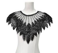 Sequin Beaded Mesh Applique Collar Fake Collars Lace Fabric Mesh Patches Shining Exquisite Neckline DIY Sewing Evening Wedding Dress Craft Neckline Patch Women Clothing Decoration (Black)