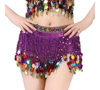 Sequin Belly Dance Hip Scarf, Womens Glitter Sequins Tassel Wrap Skirt, Sparkly Bling Fringe Tassel Latin Dance Coins Hip Belt Waist Scarf for Party Club Carnival Clubwear Rave Performance Outfits